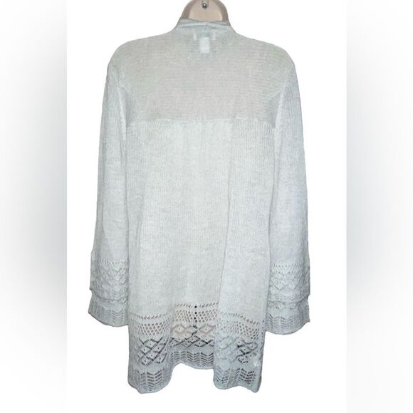 Loft Womens Open Front Cardigan Sweater Gray Shawl Collar Crochet Knit Boho XL - Picture 2 of 5